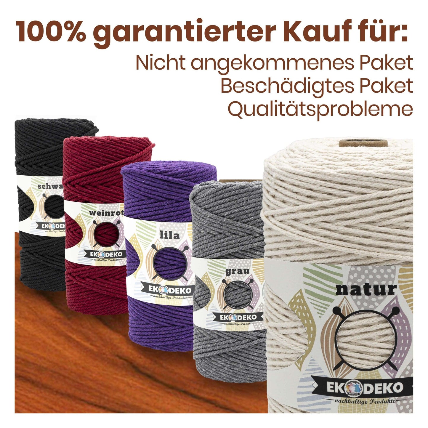 Makramee Garn 3mm, 4mm x 100m Grau - EkoDeko.de