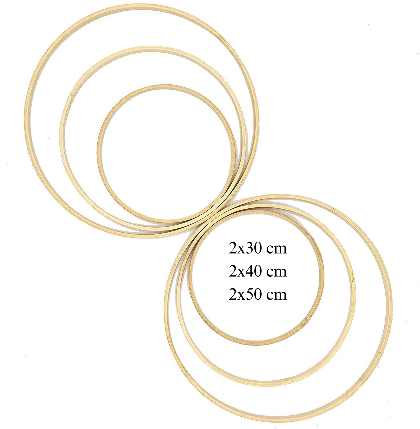 Bambus Ringe 6er-Pack: 2x30cm, 2x40cm, 2x50cm Holzringe zum Basteln Traumfänger Holzring Holzreifen